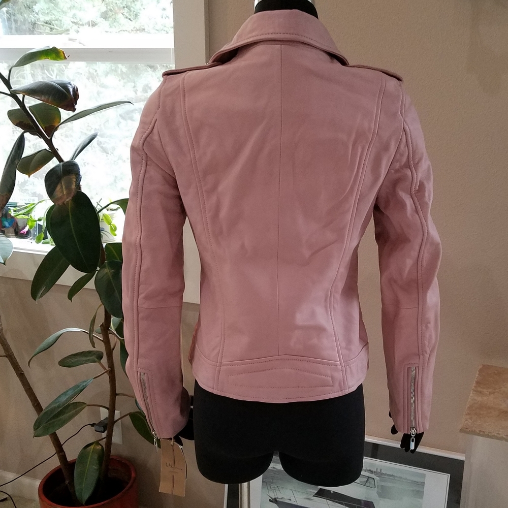 Wilsons Luxe Leather Moto Jacket Vintage Style Dusty Pink Silver Tone Hdwr S NWT - Picture 3 of 14